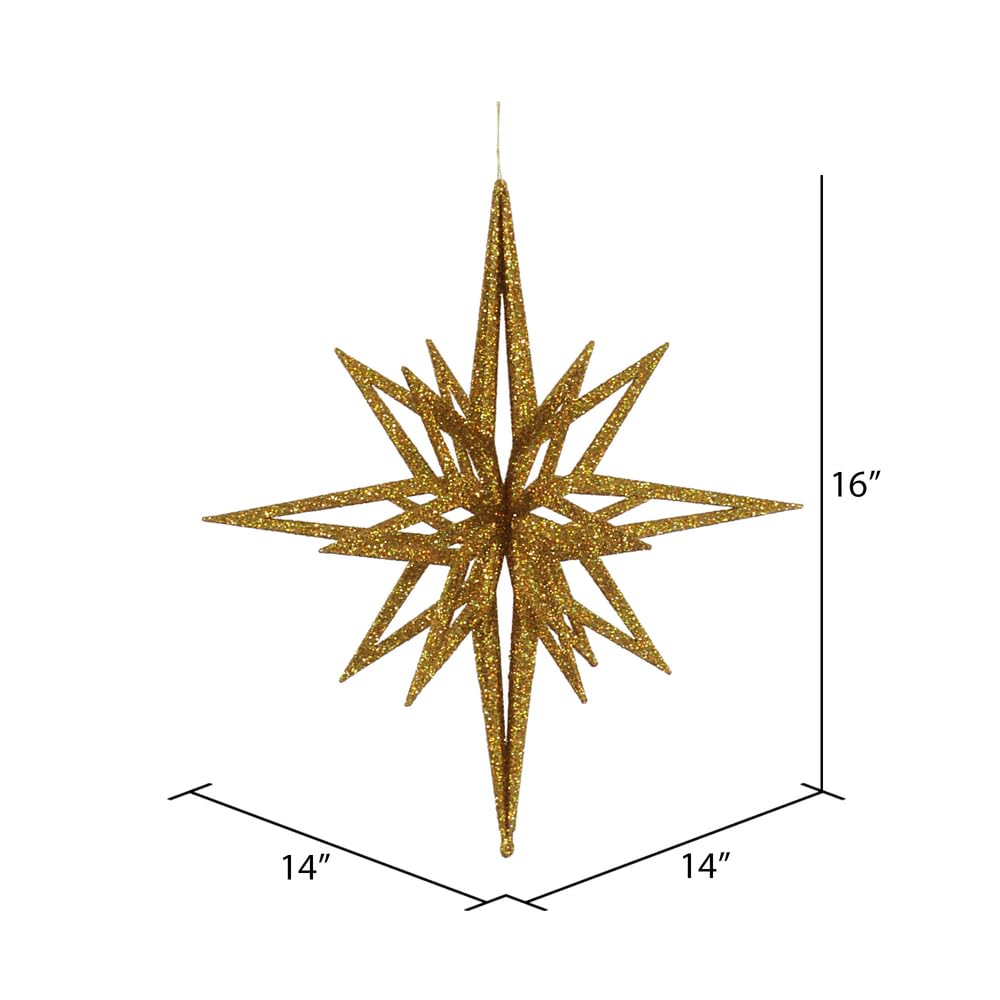 Vickerman 3D Star con Iridiscente Brillante con Purpurina, Dorado, 16 Pulgadas