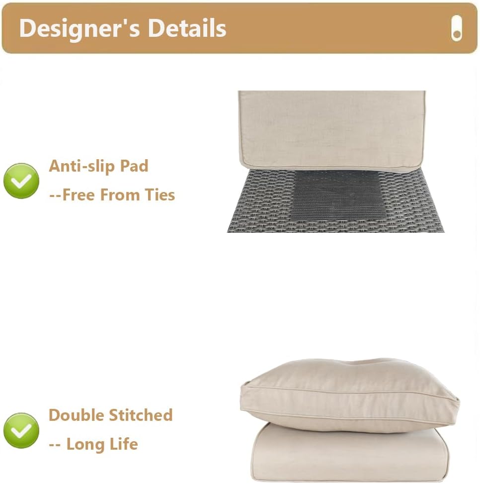 High Back Outdoor Chair Cushions For Patio Furniture,22x24x5"Replacement Couch Cushion Set For Wicker Glider Rocking Chairs Loveseat Sectional Sofa,Out Door Chair Pad Weather Fade Resistant,Sand Beige