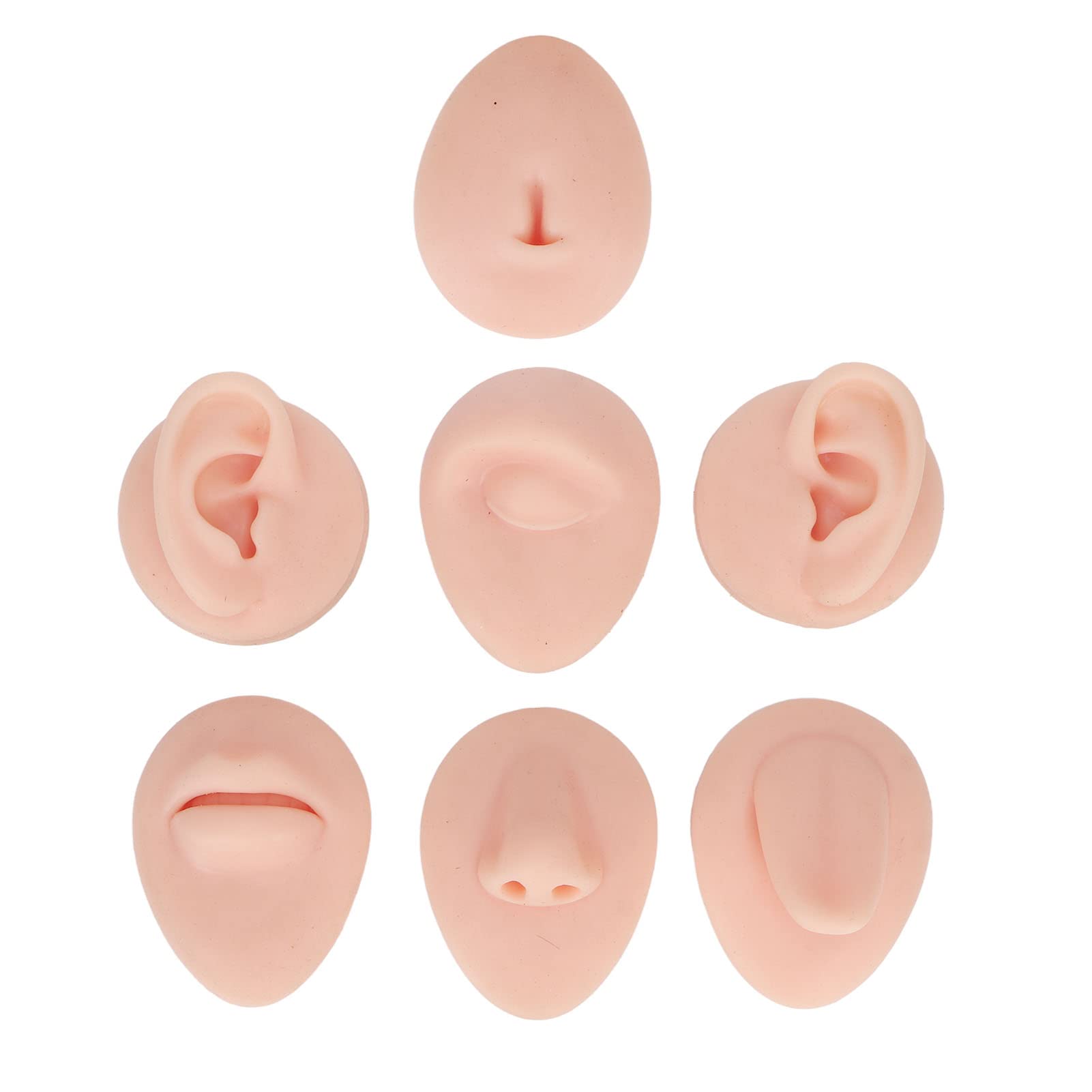 Soft Silicone Flexible Model Body Part Displays Set, Body Piercing Practice Model Simulation Ear Eye Nose Mouth Tongue and Belly Button Model for Novice Piercer (Light Skin Colour)
