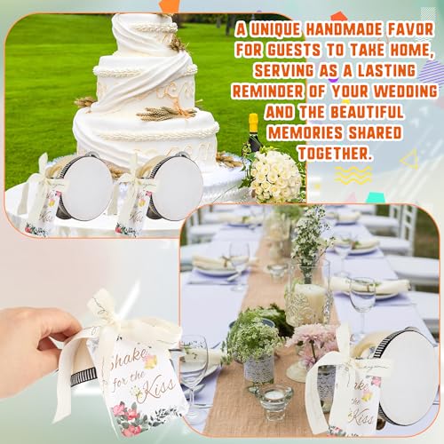 30 Pcs 4 Inch Adult Wedding Tambourines Drum Wooden Handheld Tambourine with Jingles Shake for a Kiss Gift Tags I Love You Printed Ribbon Musical Instruments Percussion for Church Wedding Party