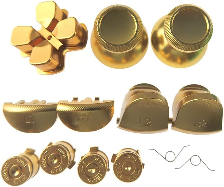 Repalcement Metal Buttons for PS4 010 Controller Dualshock JDM001 Customs Metal Bullet Thumbstick Cap L1 R1 L2 R2 Aluminum Button Spring (Black)