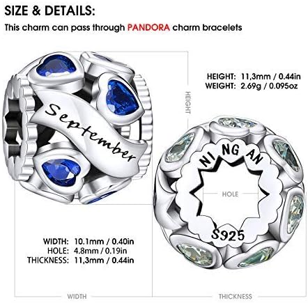 NINGAN Birthstone Charms 925 Sterling Silver Love Heart Openwork Bead for Charm Bracelets and Necklaces with 5A Cubic Zirconia, Birthday Mothers Day Jewelry Gifts Women - Image 2