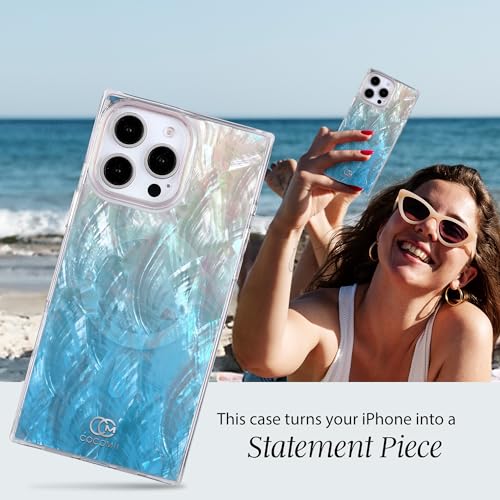 Image of COCOMII Rectangle for iPhone 14 Pro Case, Turquoise Real Mother of Pearl