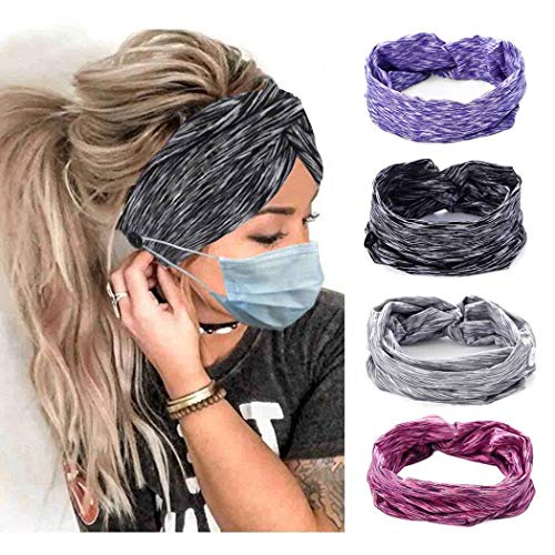Bartosi Boho Headband Extra Wide Head Wraps Knotted Stretch Head Bands African Twist Turban Head Wrap for Women and Girls Pack of 4
