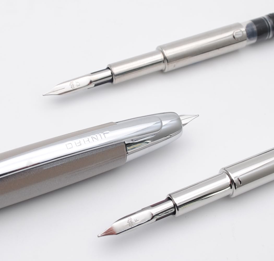 JINHAO 10 Press Fountain Pen Retractable Metal Pen with Ink Converter (Fine Nib, Gradient Grey), 12mm - Image 2