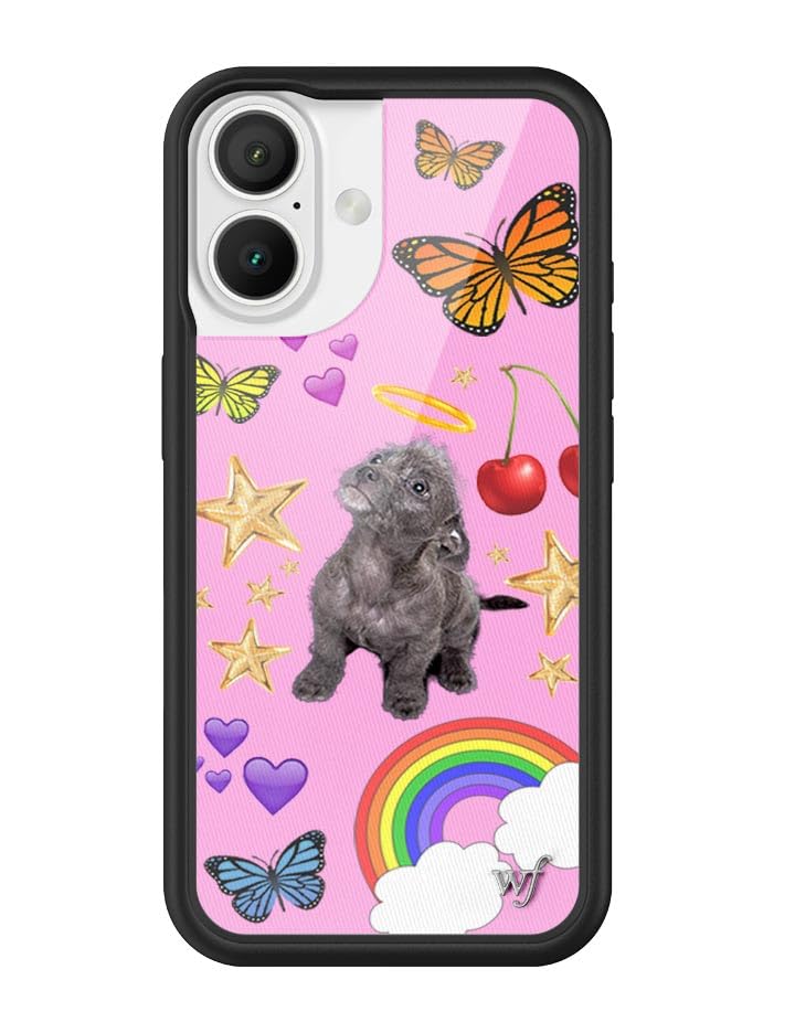 Image of Wildflower Cases - Compatible with iPhone 16 | Protective Black Bumper, 6.5ft Drop Test Certified, Women Owned Small Business | Pink Hearts Stars Dog Butterfly Trendy Cute Martin | Puppy Love