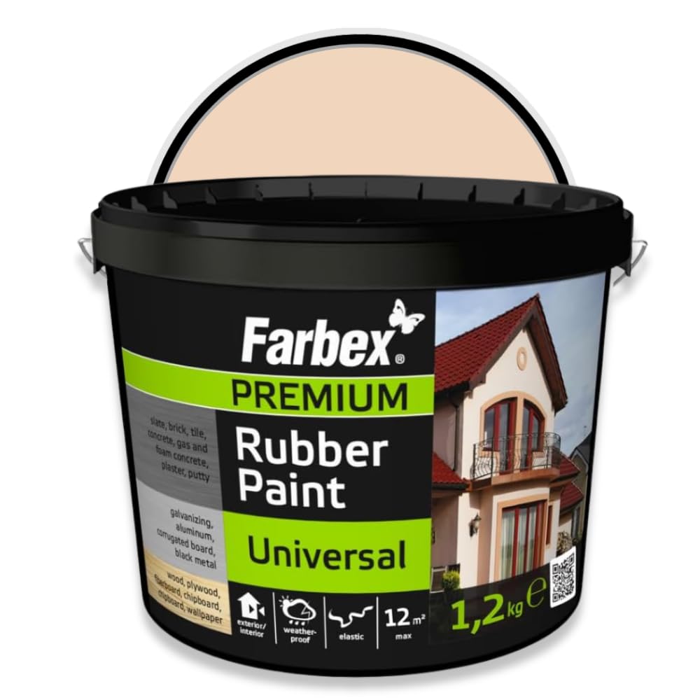 FARBEX Vernice Gommata Liquida Impermeabilizzante - Rivestimento Elastico per Interni/Esterni su Cemento, Legno, Metallo e Piastrelle, 1,2 kg Beige - Protegge da Umidità e Crepe