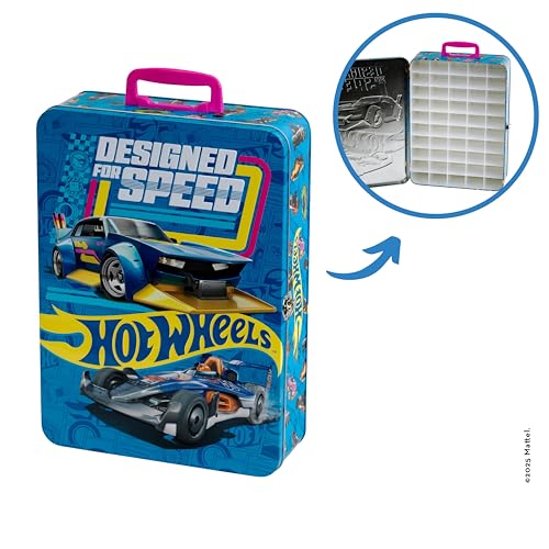 Theo Klein 2881 Hot Wheels Sammelkoffer I Metallkoffer für bis zu 50 Autos I Praktische Unterteilungen I Maße: 37,5 cm x 26 cm x 8,5 cm I Spielzeug für Kinder ab 3 Jahren