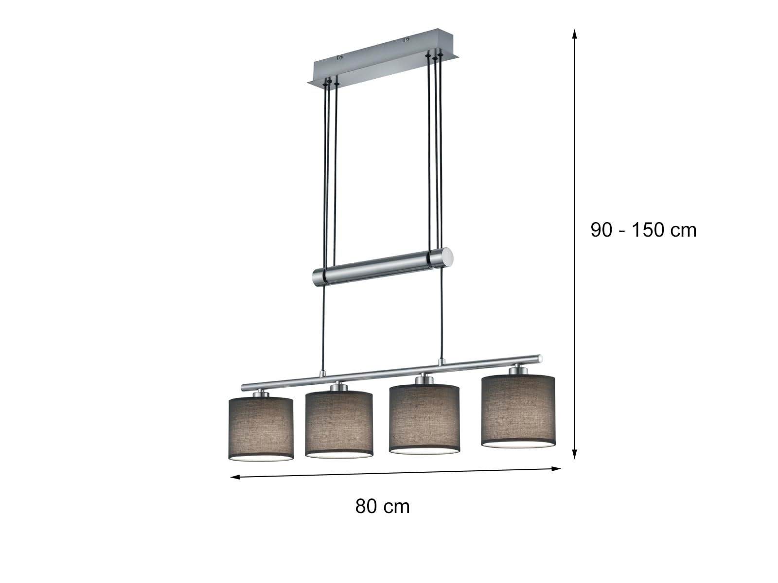 Trio Leuchten Jojo Pendelleuchte Garda, 305400411 Nickel matt, E14, Stoffschirm Grau, 13.5 x 77 x 150 cm