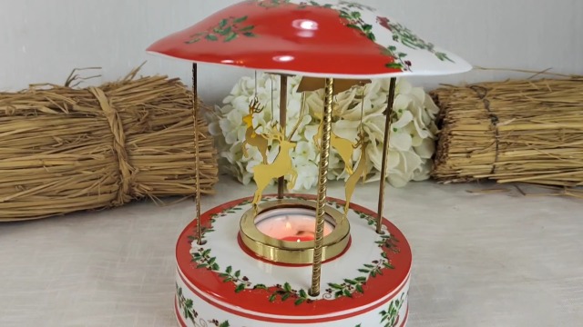 Giostrina Di Natale The Royal Family - Con 4 Renne Girevoli, Base Ottagonale In Ceramica, Candela Inclusa
