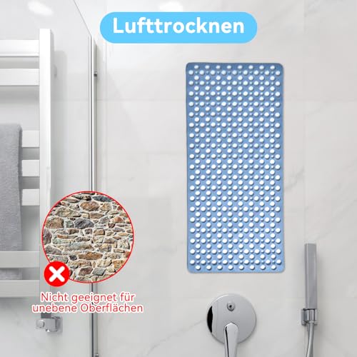 OTraki Badewannenmatte rutschfest, 40 x 88cm Antirutschmatte Badewanne Duschmatte Kinder Lange, Dusch Matte Bpa Frei Schimmelresistent & Maschinenwaschbar Schnelltrocknend, Blau