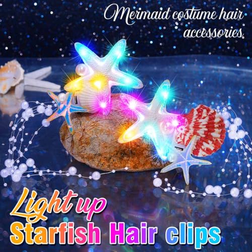 BARTOSI Pinzas de Pelo con Estrella de Mar LED, Accesorios para Disfraz de Sirena para Mujer (Pack de 2) miniatura 2