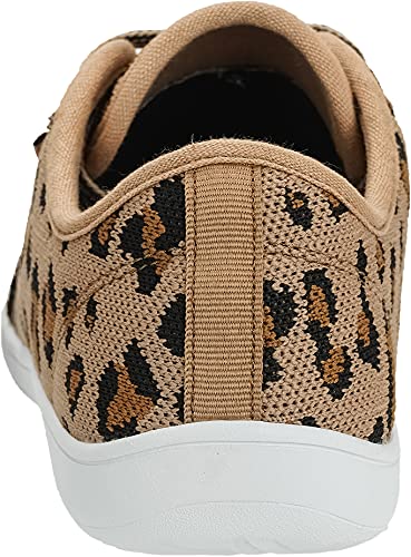 Image of WHITIN Women's Minimalist Knit Barefoot Sneakers, Size 9.5 Low Zero Drop Sole with Arch Support Wide Width Toe Box Fashion Comfortable Tennis Hiking Walking Work Training Sport Female Shoes Leopard 40