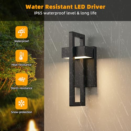 Image of tewei LED Outdoor Wall Sconce Modern Exterior Lighting Fixtures, Matte Black Outdoor Front Porch Lights LED Outside Wall Mount Lights for House, Hallway, Warm White 3000K, 2 Pack