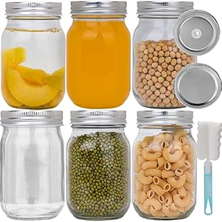 Hisredsun 6 Pack 500ml Glass Mason Jars with sealed lids, Food Storage jars for Honey, Jam,Beans ,Glass Drinking Jars and Lid with Straw Hole