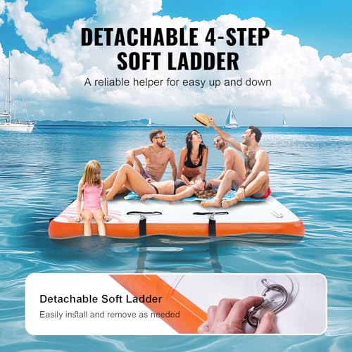 VEVOR Aufblasbares Schwimmdock, 4,57 x 1,82 m, Dockplattform, rutschfeste Wasserschwimmdockmatte mit tragbarer Tragetasche und Abnehmbarer Leiter, schwimmende Plattform-Inselfloß für Pool, Strand