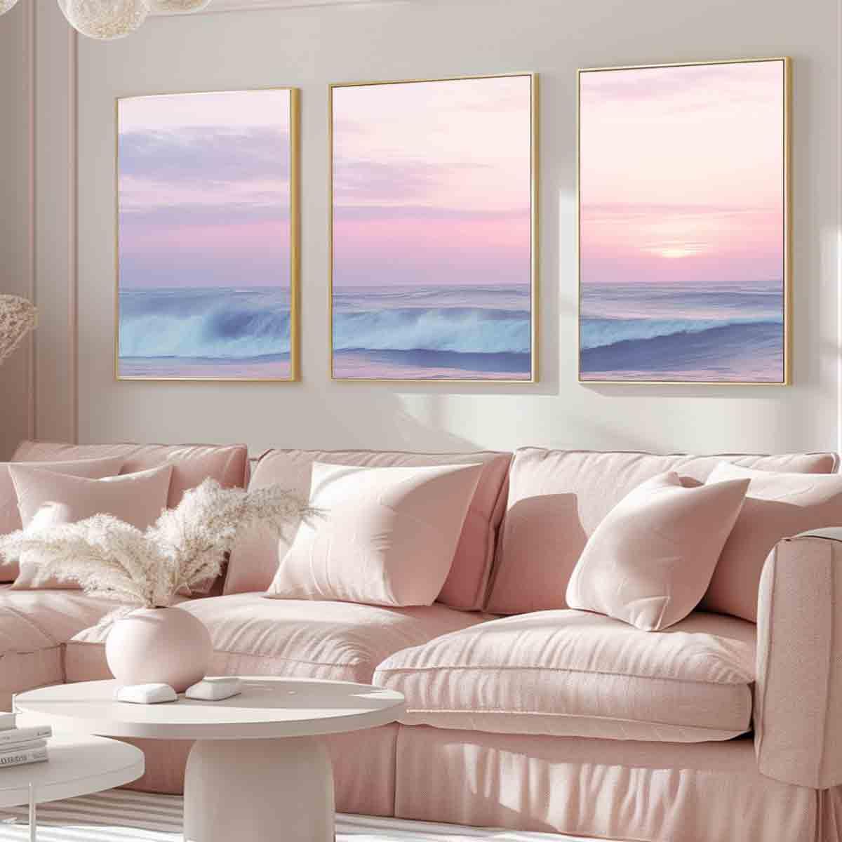 Amazon.com: Mostemauo Pink Beach Sunset 16x24inchx3pcs No Frame