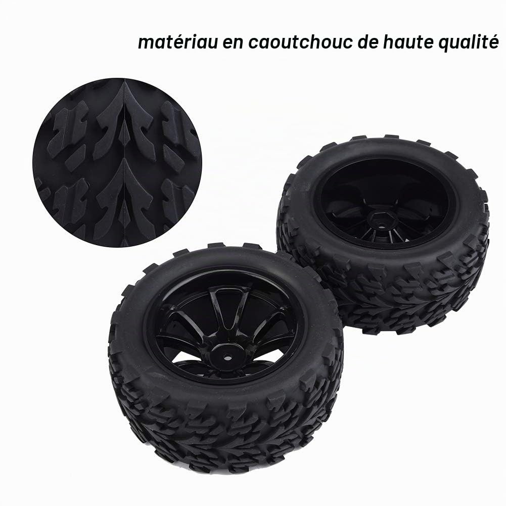 BuyWeek Pneu de Voiture RC, 4 Pièces Pneus de Roue de Voiture Télécommandée en Caoutchouc avec Moyeu pour Voiture de Camion RC à Échelle 1/10(10 Holes)