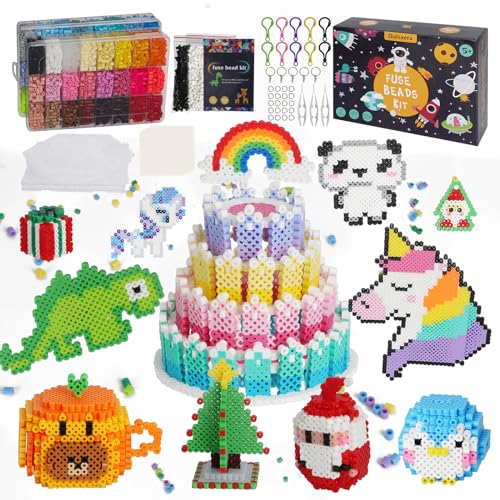 Demolike Fuse Beads Kit 12000 Pcs 5mm Melty Beads Set for Kids Arts 48 Colors Making Kit Ornaments Christmas Birthday Gift for Boys Girls Age 5 6 7 8 9 10 Year Old and Teens Adults