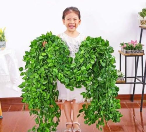 Image of 4 Pcs Artificial Garland Money Creeper | Wall Hanging | Special Ocassion Decoration | Office | Festival Theme Decorative | Length 8 Feet Pack of 4 Strings Artificial Plant Green Wild