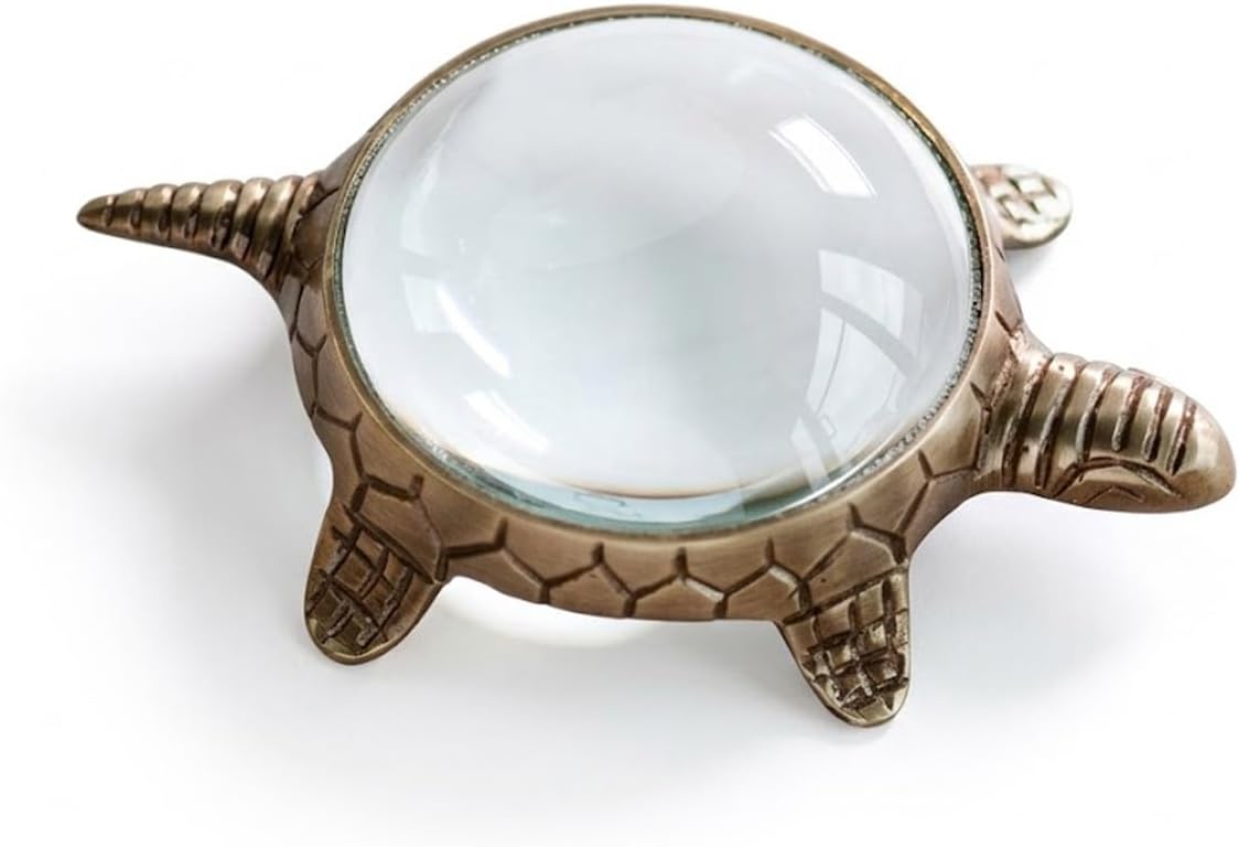 Elanze Designs Brass Turtle Magnifying Glass, Decorative Desk Magnifier with Turtle Shape, Coastal Reading Accessory for Office, Library, Shelf, or Tabletop Decor