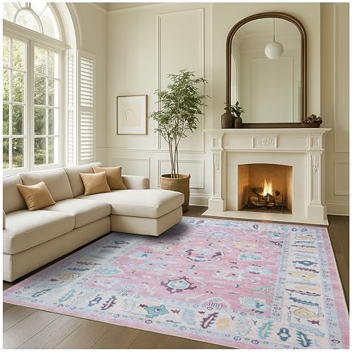 Fame Rugs Pink Modern Oushak Rug 5x7, Washable Vintage Turkish