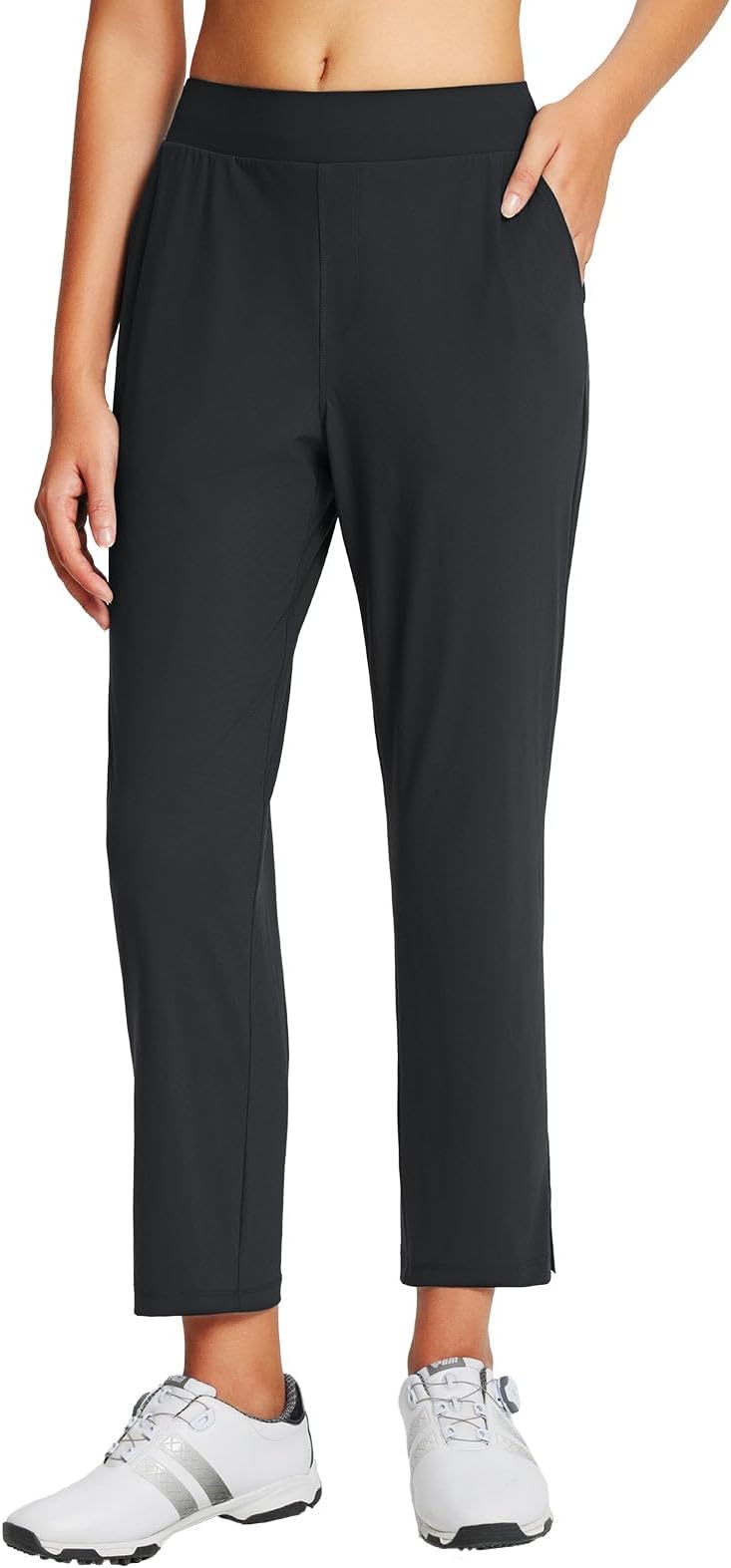 Women's Golf Pants 7/8 Stretch Travel Casual Work Ankle Pants Pockets Petite Black L