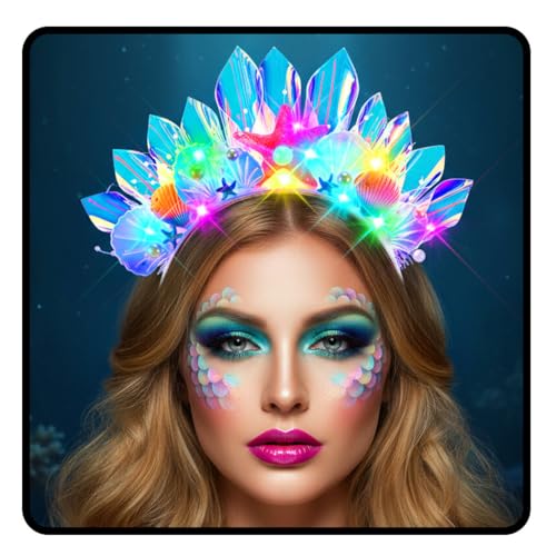 JEAIRTS ライトアップ ヒトデ ヘッドバンド LED シェル ヘアバンド 光るパール マーメイド コスチューム ヘアアクセサリー 女性用