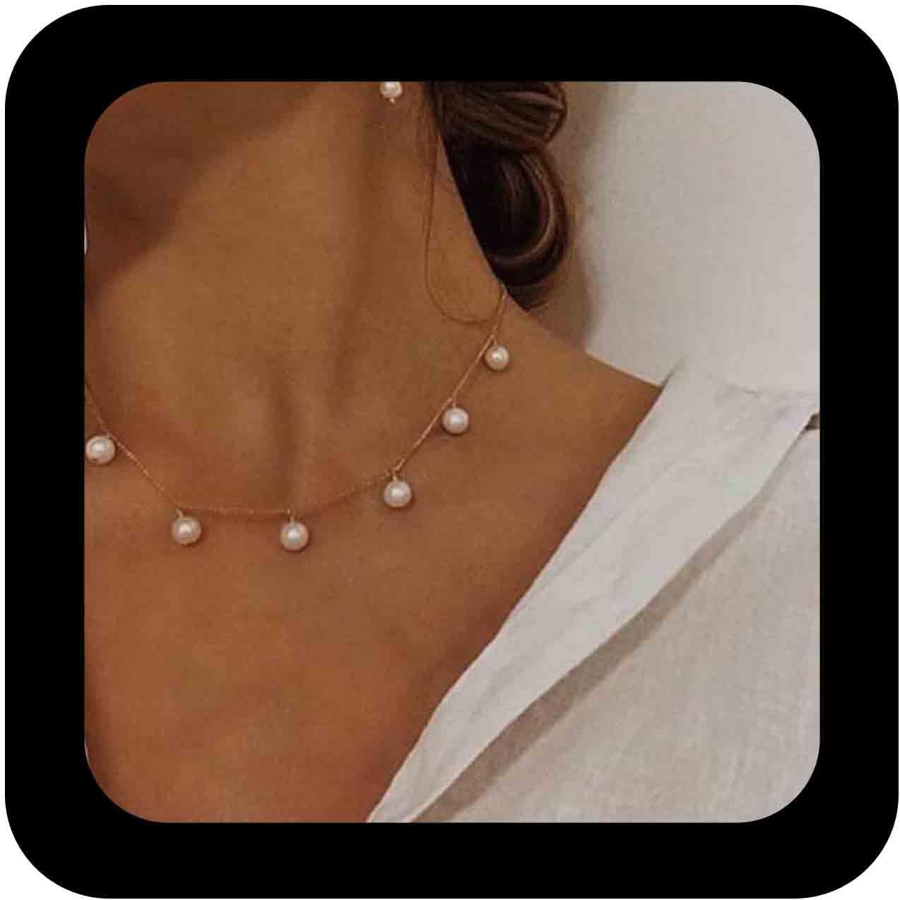 Bohemian Pearl Dangle Necklace Choker Pearl Bead Necklace Vintage Pearl Choker Necklace Gold Wedding Pearl Necklace Jewelry for Women