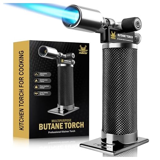 RAVS Butane Torch Lighter, Refillable Butane Kitchen Torch with Safety Lock and Adjustable Flame, Creme Brulee Torch for Baking, BBQ, Blow Torch for Cooking, Black, Butane Gas Not Included