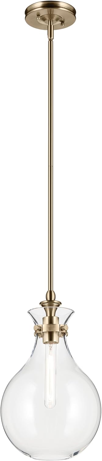 Kichler Laria 1-Light Pendant, Updated Traditional Light, Sloped Ceiling Compatible, for Kitchen with Clear Glass in Champagne Bronze (16.25" x 9.75"), 52776CPZCLR