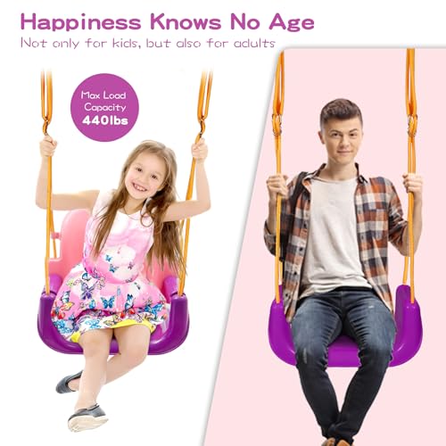 Image of RedSwing 3-in-1 Baby Swing Seat, Toddler Swings, Anti-Flip Snug & Secure Detachable Infants to Teens Kids Swing Seat for Outside Playground, Purple Pink White