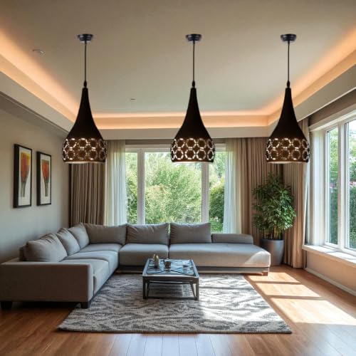 Image of GreyWings Black Aluminium Hanging Light for Home | Designer Pendant Light with E27 Holder | Modern Ceiling Hanging Lamp for (Bulb is not Included) Small Pack of 3
