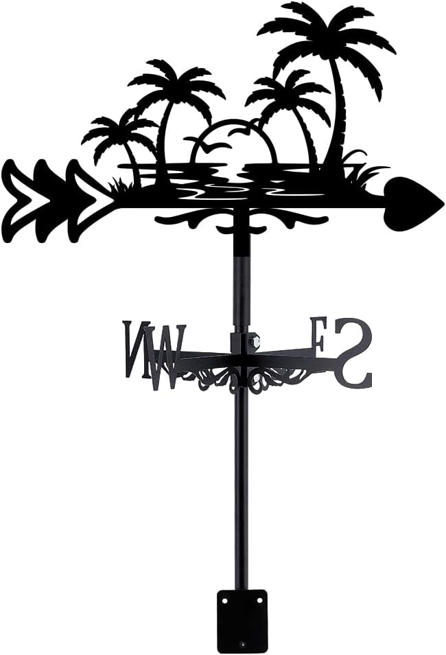 SUPERDANT Sunset by the Sea Weather Vane for Roof Seafront Metal Weathervane Coconut Tree and Seagull Wind Vanes for Sheds Black Wind Direction Indicator for Farmhouse Yard Farm Shed Garden Decoration