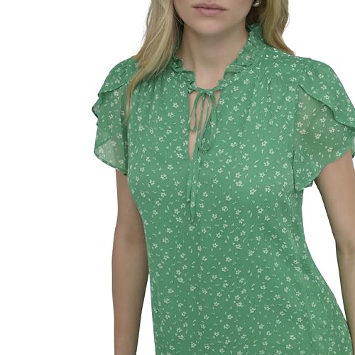 Image of DKNY Women's Front Tie Ruffle Neckline Trapeze Dress