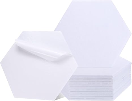 uxcell 12 Pcs Acoustic Panels Self-Adhensive 12" x 10" x 0.4" Good Density Soundproof Padding Hexagonal Soundproof Absorption Panels Insulation Beveled Edge Wall Tiles White