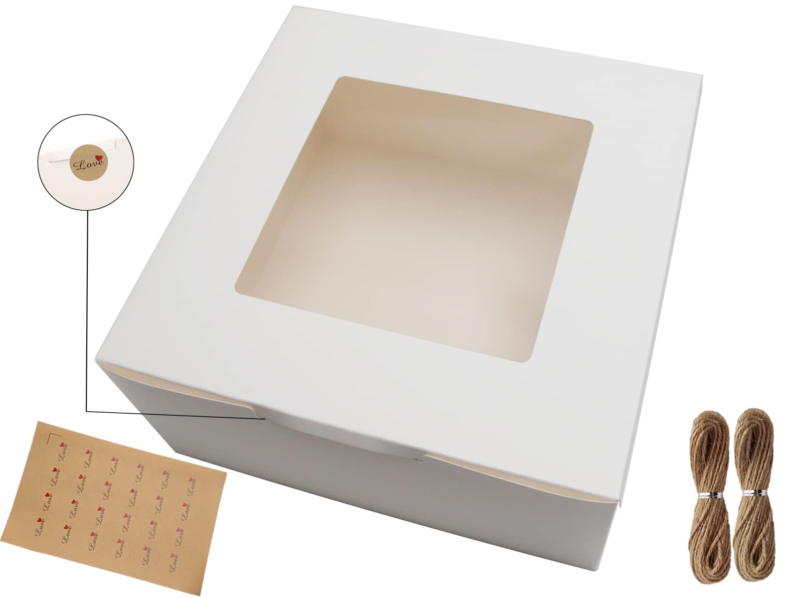 Paquete de 10 cajas blancas para tartas con ventana, 10 x 10 x 5 pulgadas, cajas de regalo de fiesta, cajas de galletas, cajas de panadería, dulces, postres, dulces, pasteles, cupcakes,