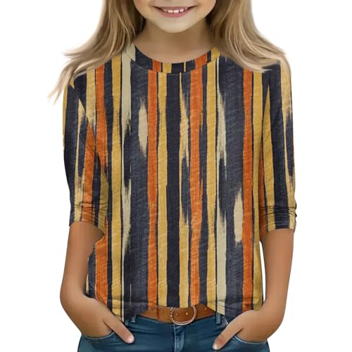 Clothes for Teen Girls 3/4 Length Sleeve Round Neck Shirts Graphic Blouses Fall Winter Pullover Cute Oversized Tops