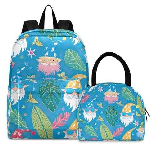 Sac à dos isotherme et imperméable avec boîte à déjeuner et motif nain hawaïen bleu