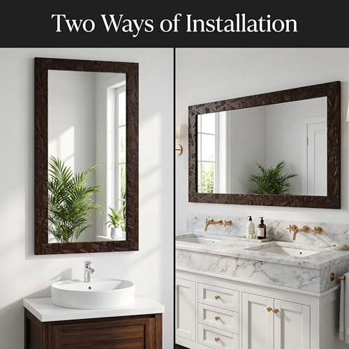 Image of Amazon Basics Synthetic Framed Exquisite Rectangular Wall Mirror | Versatile Usage for Living Rooms, Bedrooms| Standard Trim (Brown) | 15 Inch X 39 Inch
