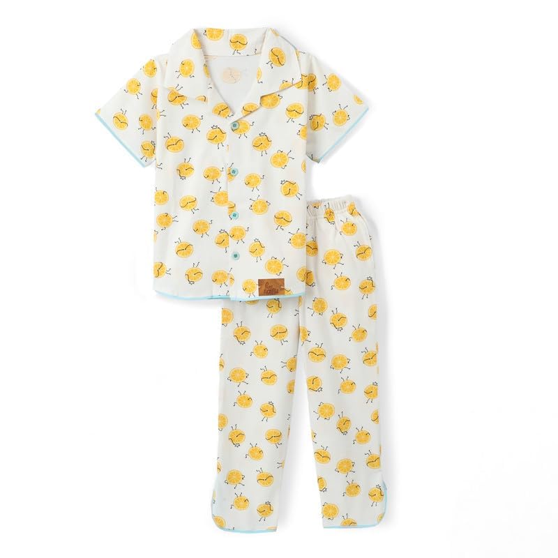Image of Girls Premium Cotton Full Sleeves Printed Nightsuit Set | Collar Style Night Dress for Girls | Soft & Breathable Pajama Set | Trendy Kids Sleepwear & Nightwear