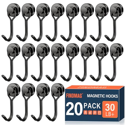Image of FINDMAG Black Magnetic Hooks, 30lbs+ Strong Magnetic Hooks for Refrigerator, 2026 Cruise Ship Essentials, Swivel Swing Magnet Hooks for Garage, Home Organizaton, Whiteboard, Office Supplies - 20 Pack