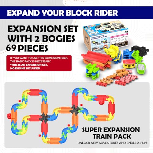Image of Mirana Block Rider Train Expansion Set, 2 Bogies and Multiple Track Layouts, Universal Block Compatible, Toy Gift for Kids 2-8 Years (Expansion Pack - 69 Pcs, Engine Not Included)