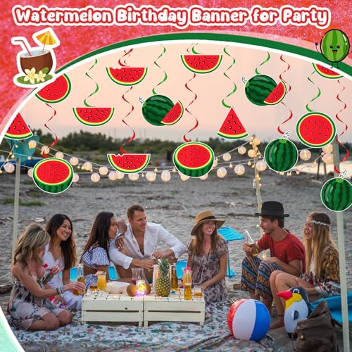 Image of MotiMind 32 Pcs Watermelon Party Decorations One in a Melon Watermelon Hanging Swirl for Summer Hawaiian Beach Party, Baby Showers, Celebrations Decorations