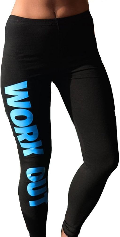 Forever Womens Work Out Print Side Text Stretchy Leggings Trousers