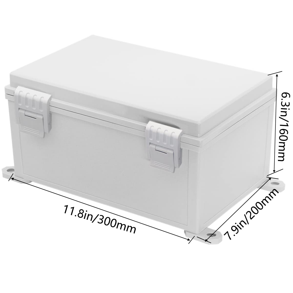Zulkit Junction Box ABS Plastic Waterproof IP65 Electrical Boxes Hinged Shell Outdoor Universal Project Enclosure with Mounting Plate and Wall Brackets Grey 11.8x7.9x6.3 inch(300x200x160mm)