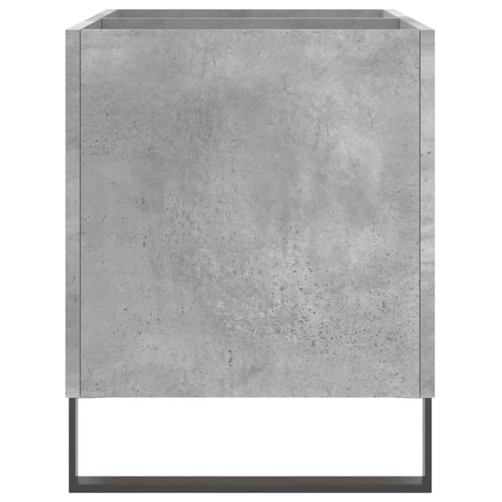 Armadio per dischi in legno grigio cemento con gambe in ferro, 74,5 x 38 x 48 cm, spazioso scaffale in vinile per dischi LP e stabile spazio per giradischi e dispositivi HiFi
