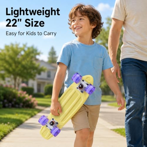Playshion 22" Mini Cruiser Skateboard for Kids Ages 3+, Beginners (Yellow/Purple) — view 3
