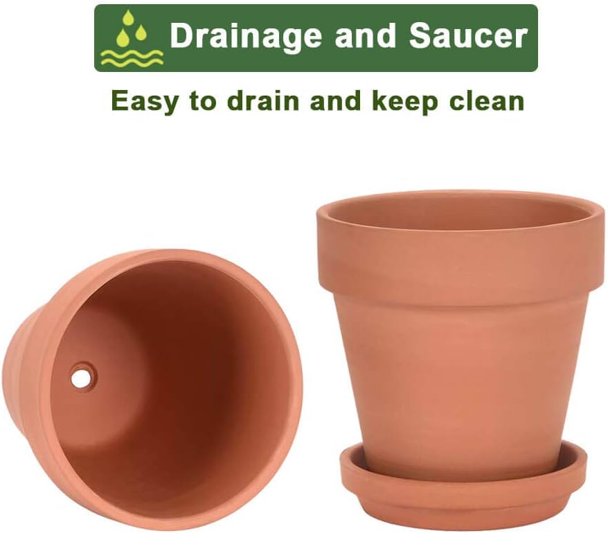 Riseuvo 3 Inch Terra Cotta Pots with Saucer - 12 Pack Clay Flower Pots with Drainage, Great for Plants, Crafts, Wedding Favor (3 Inch)