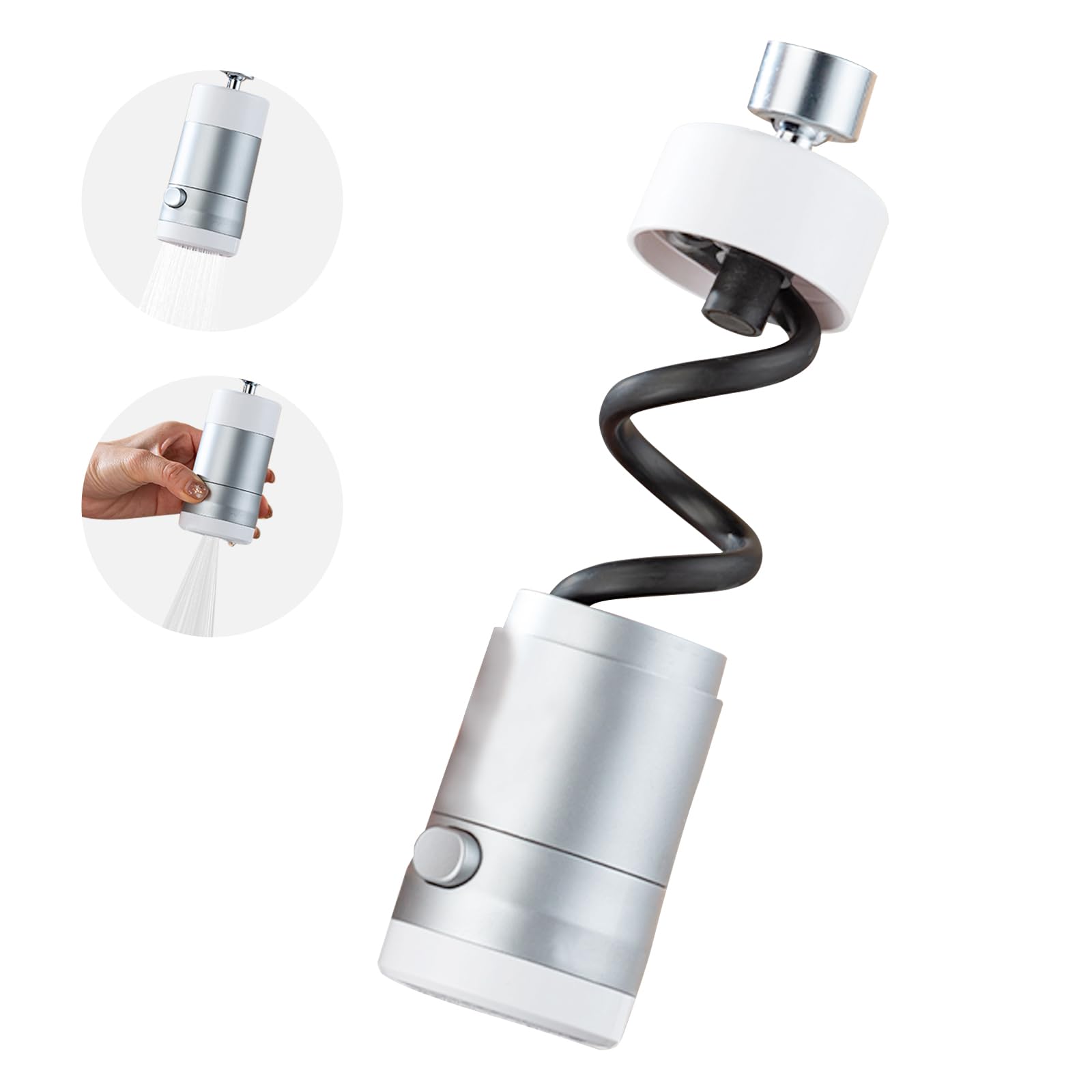 Kitchen Tap Spray Head, 360° Swivel Spout Kitchen Sink Tap, Tap Extender for Kitchen Sink, Tap Aerator with 2 Functions Modes, Kitchen Tap Aerator, Universal Tap Adapter Attachment（Silver）